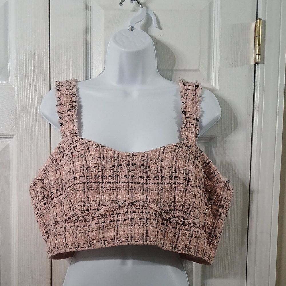 Wild Fable  pink black tweed sleeveless cropped top Sz XL  NWT
